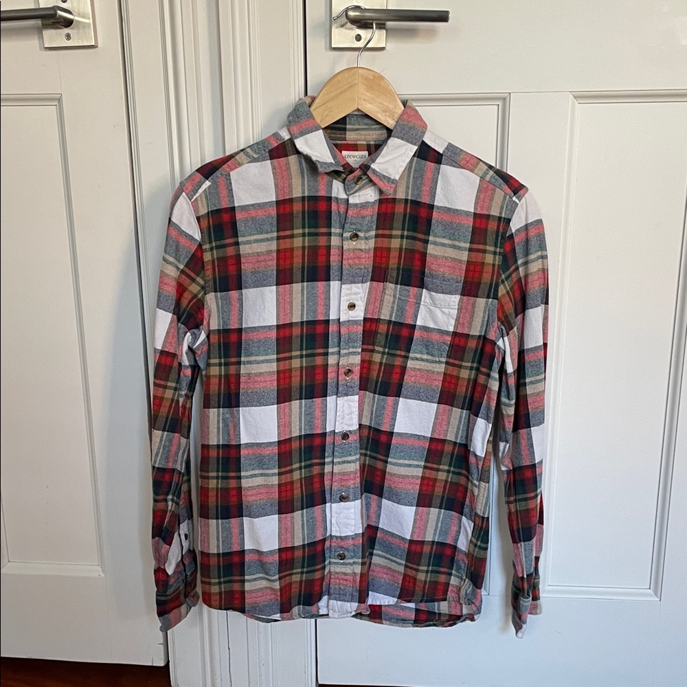 Crewcuts Flannel Button-Down Shirt in Red, Green & White
